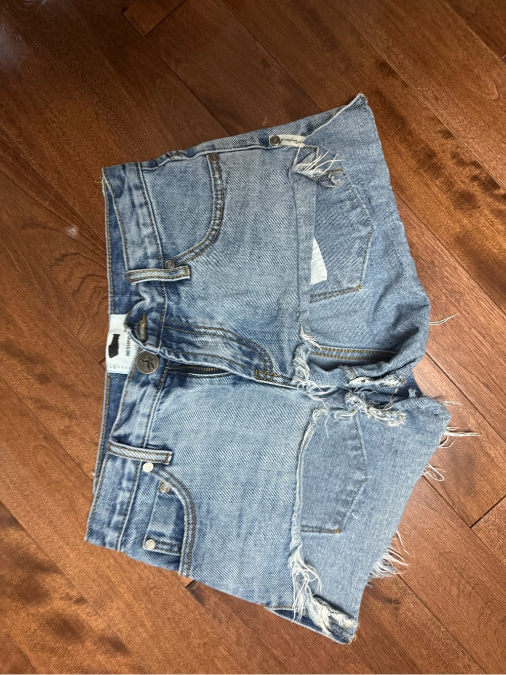 One Teaspoon Washed Blue Frayed Hem Denim Cutoff Shorts